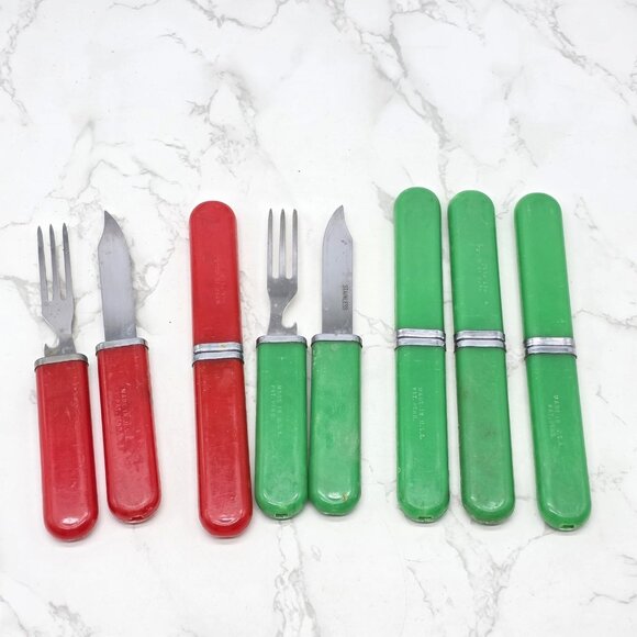 Vintage Camping Utensil Set Made in USA Folding Knife Fork Spoon Combo PAT PEND